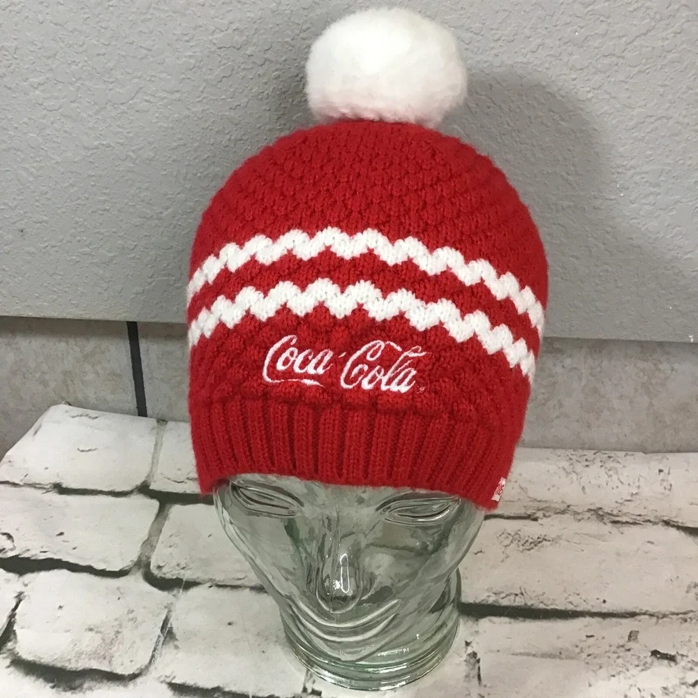 Coca-Cola Hat Unisex OSFA Red White Beanie Advertising Bubble‎ Knit Ski Cap